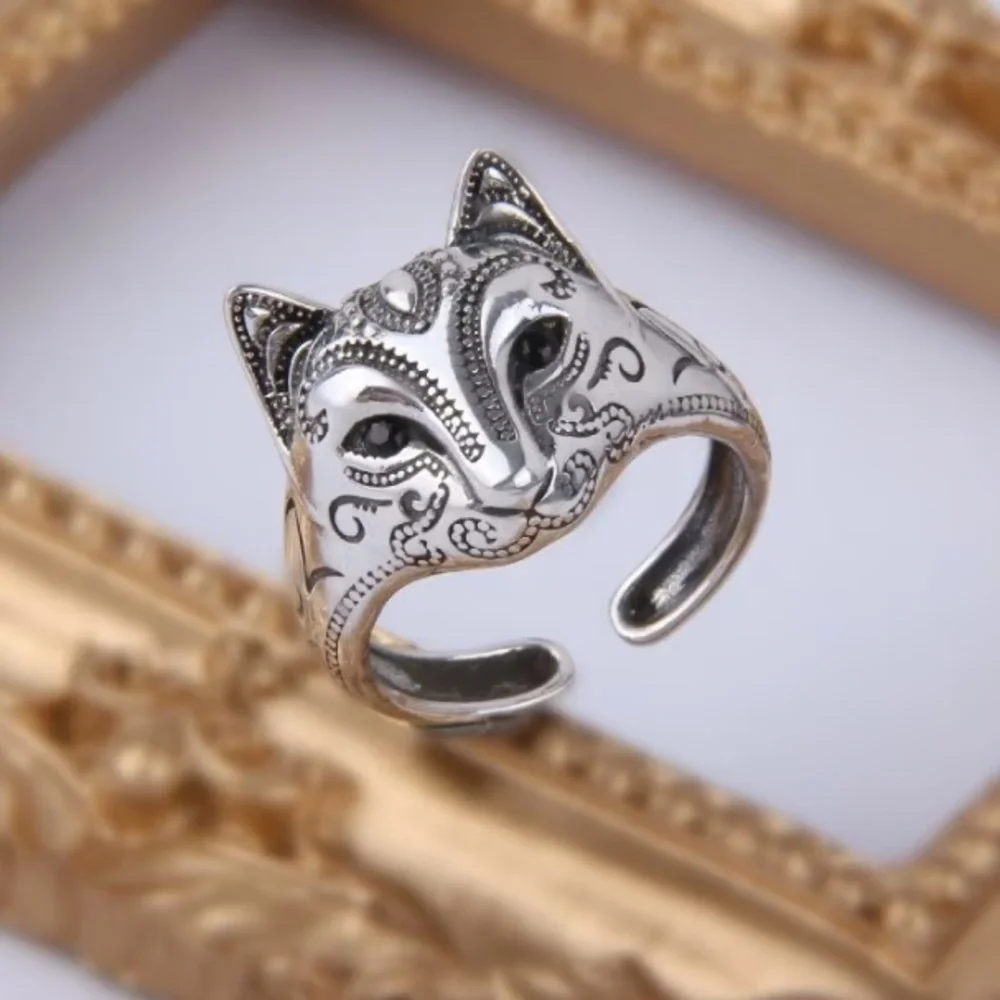 Silver Cat Face Ring